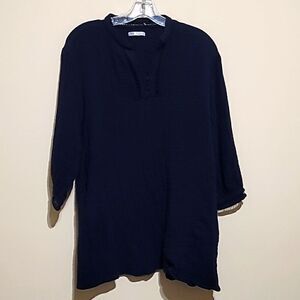 ZARA Blue  V-Neck Tunic Top Dress  3/4 Sleeves Sz Medium